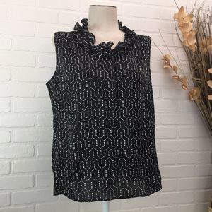NWT Nine West Ruffled Collar Black and White Button Front Sleeveless Top Sz XL